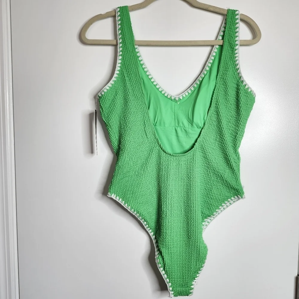 Bebe Texture Rib One Piece Swimsuit with White Trim NEW